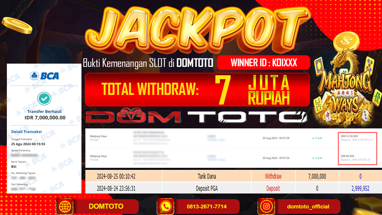 JACKPOT SLOT MAHJONG WAYS 25 AGUSTUS 2024